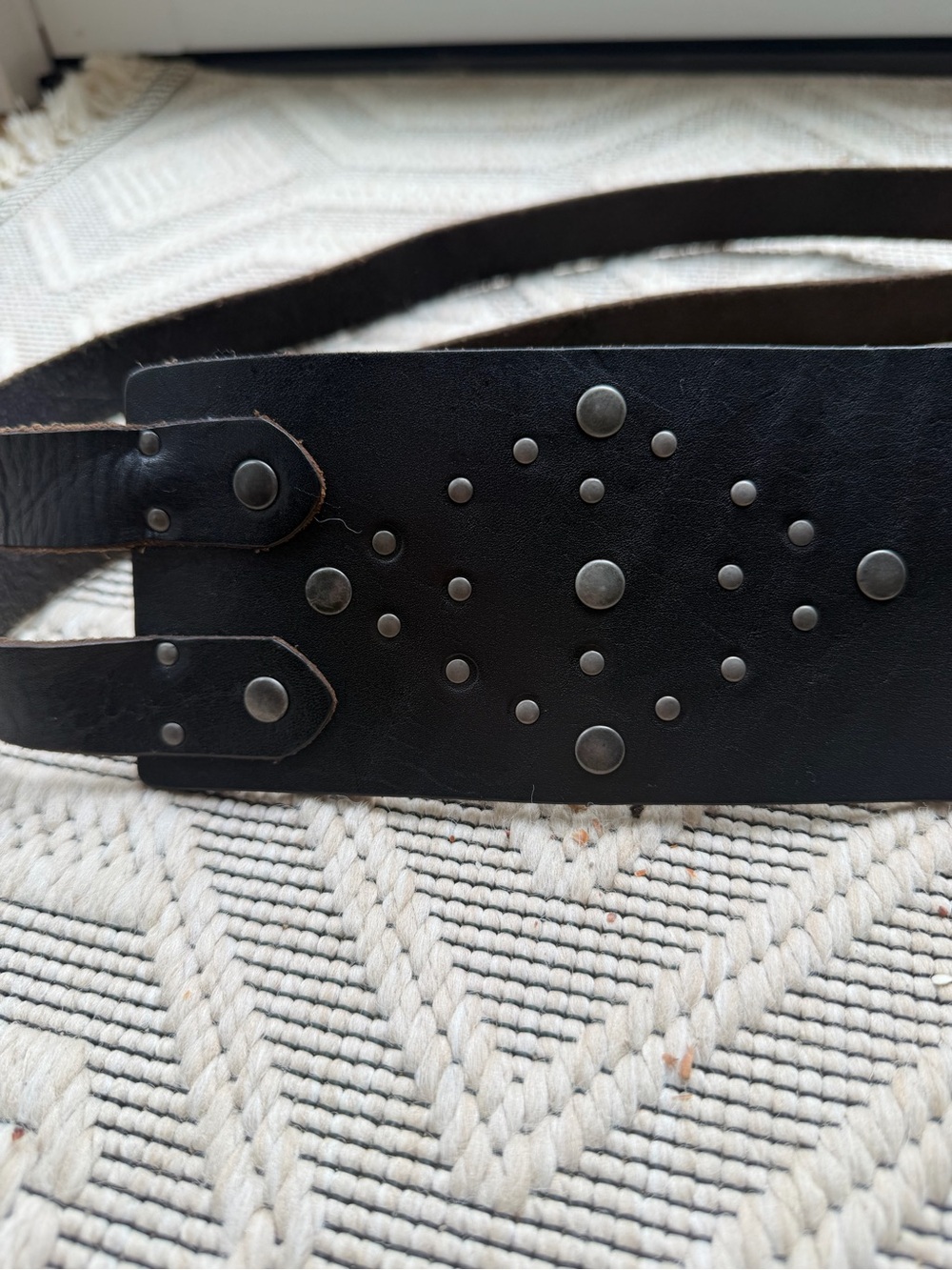 Y2K Candies Wide Black Leather Studded Double Buckle Skinny Straps Belt L/XL - Picture 14 of 15